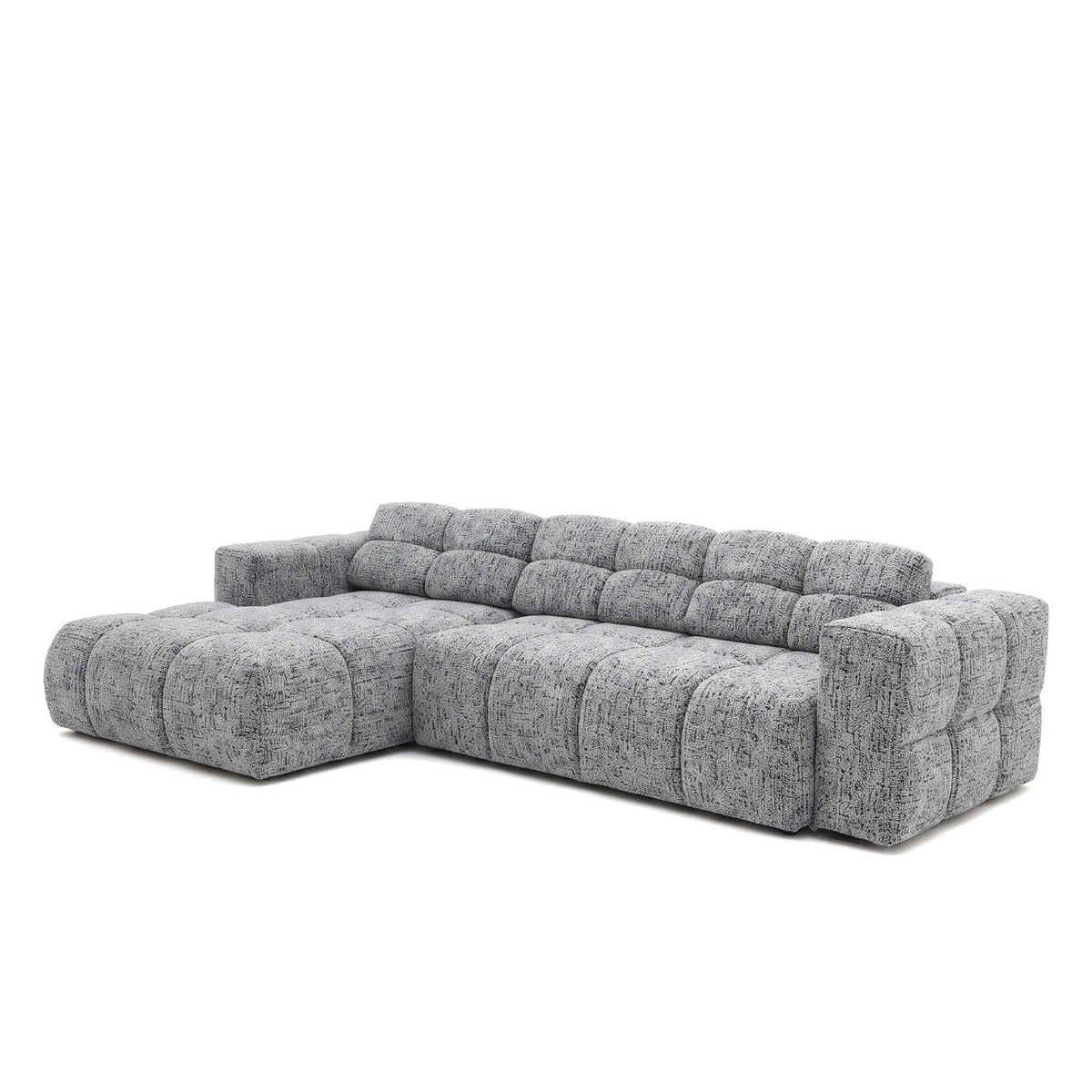 ECKSOFA TENDER Links mit Schlaffunktion und Verstellbare Kopfstützen, Chenille grau - Schwarz/Grau, Holz/Kunststoff (315/176cm) - Muffo