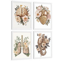 POSTER Set aus 4 Vintage Körper Anatomie Drucke mit Gehirn Herz Lungen Luftröhre Bronchien Nieren Verdauungssystem Magen Darm Größe Weißer Rahmen A3 - Weiß, Papier (29.7/42/3cm) - Nacnic