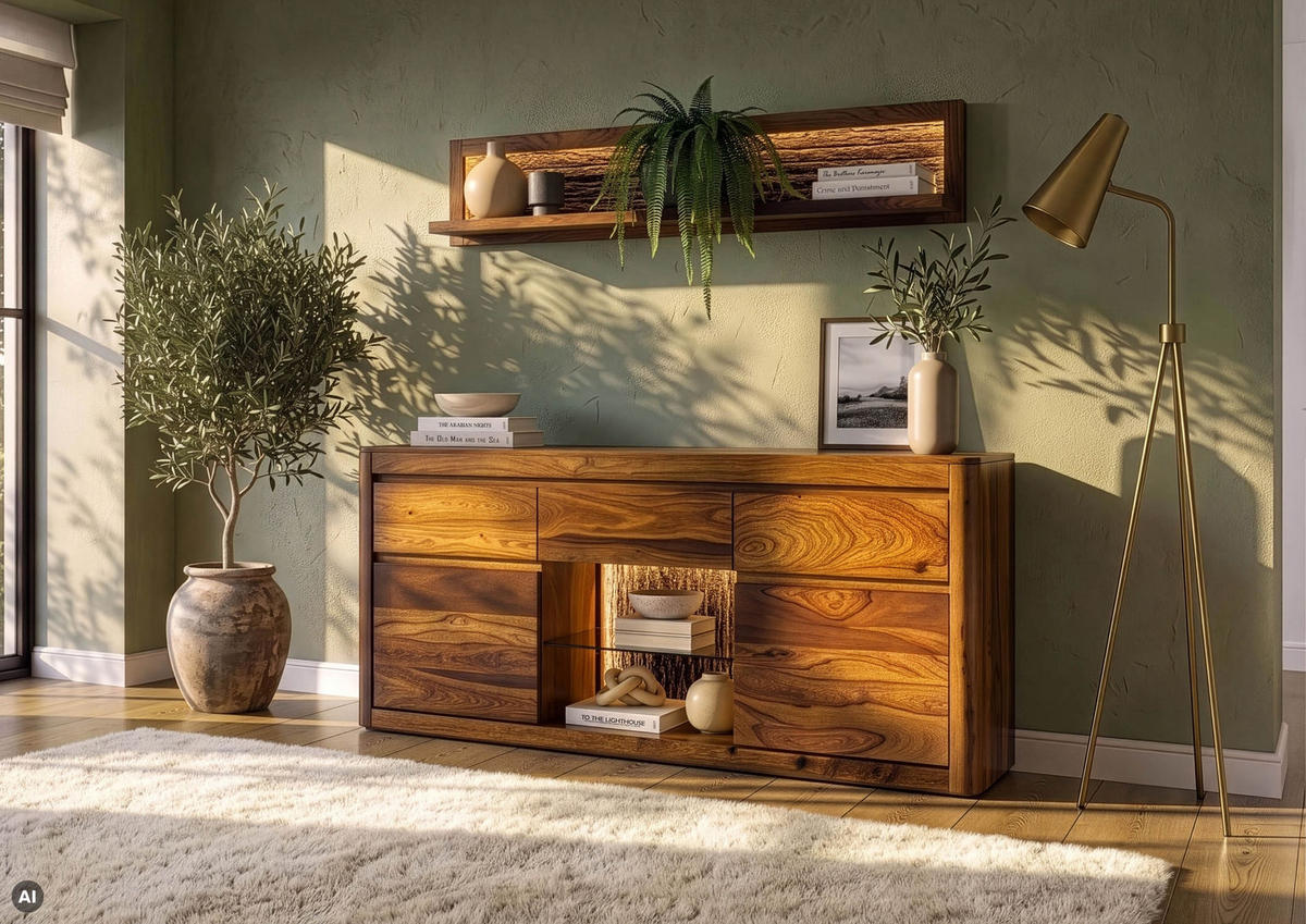 SIDEBOARD Sheesham 185x40x80 walnuss gewachst TORONTO LUX #202 - Dunkelbraun, Holz (185/80/40cm) - Massivmoebel24