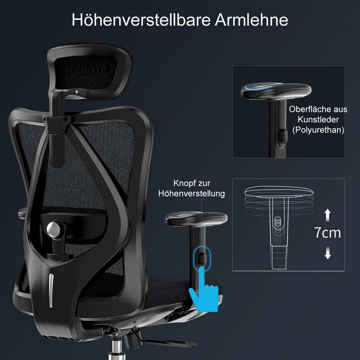 DREHSTUHL HxBxT 129x66x69cm Sitzhöhe 42cm ergonomisch verstellbare Lordosenstütze 150kg belastbar ohne Fußstütze Schwarz - Schwarz, Kunststoff (66/129/69cm) - PROREGAL