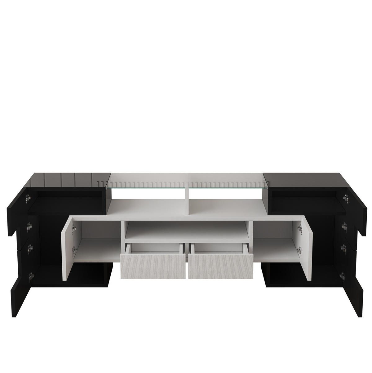 TV stolek 145/30/51 cm s LED osvětlením a velkým úložným prostorem, Bílá/černá - bílá, kompozitní dřevo (145/51/30cm) - Redom
