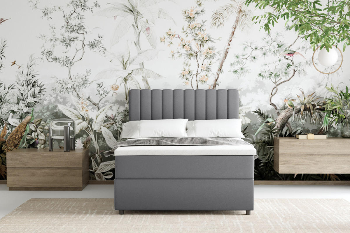 BOXBETT Everest 120 x 200 cm Einzelbett mit hochwertiger Bonell-Matratze und Topper - Grau, Holz (120/200cm) - Panda Möbel