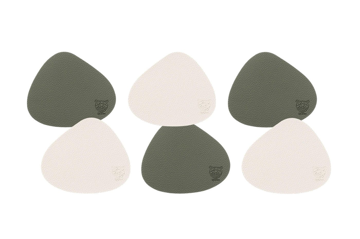 UNTERSETZER - 6er-Set - Recyceltes Leder in Cremeweiß und Graugrün - Weiß, Textil (11/13cm) - Björn
