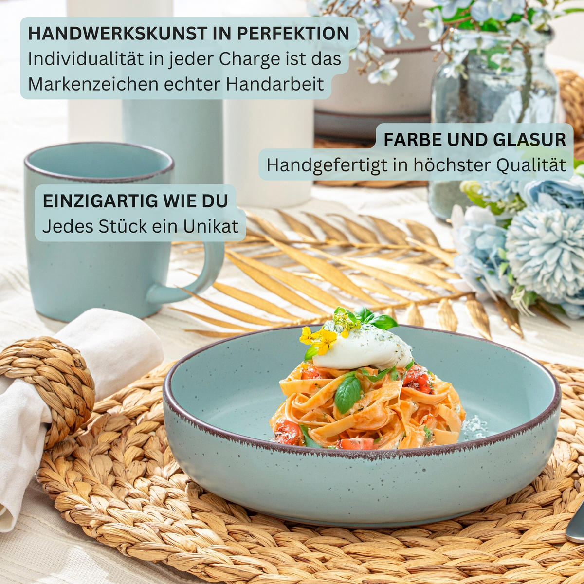 PASTASCHALEN BOMBAY BREEZE - 4 teilig aus Steingut - Hellblau, Stein (20.5cm) - Sänger