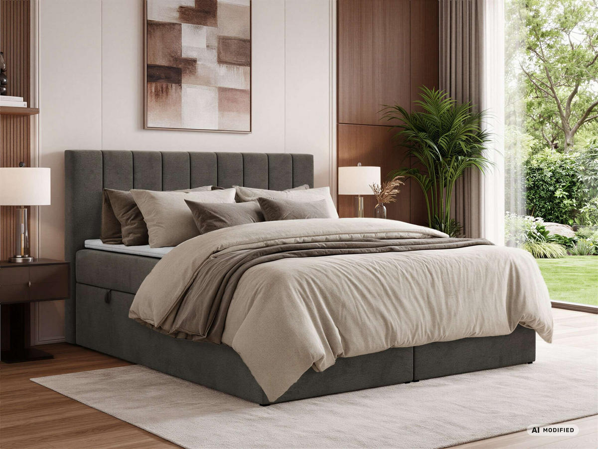 BOXBETT ALVER 200/200 - Dunkelgrau Velvet - Topper T25 - H3 - Dunkelgrau, Textil (200/200cm) - MKS