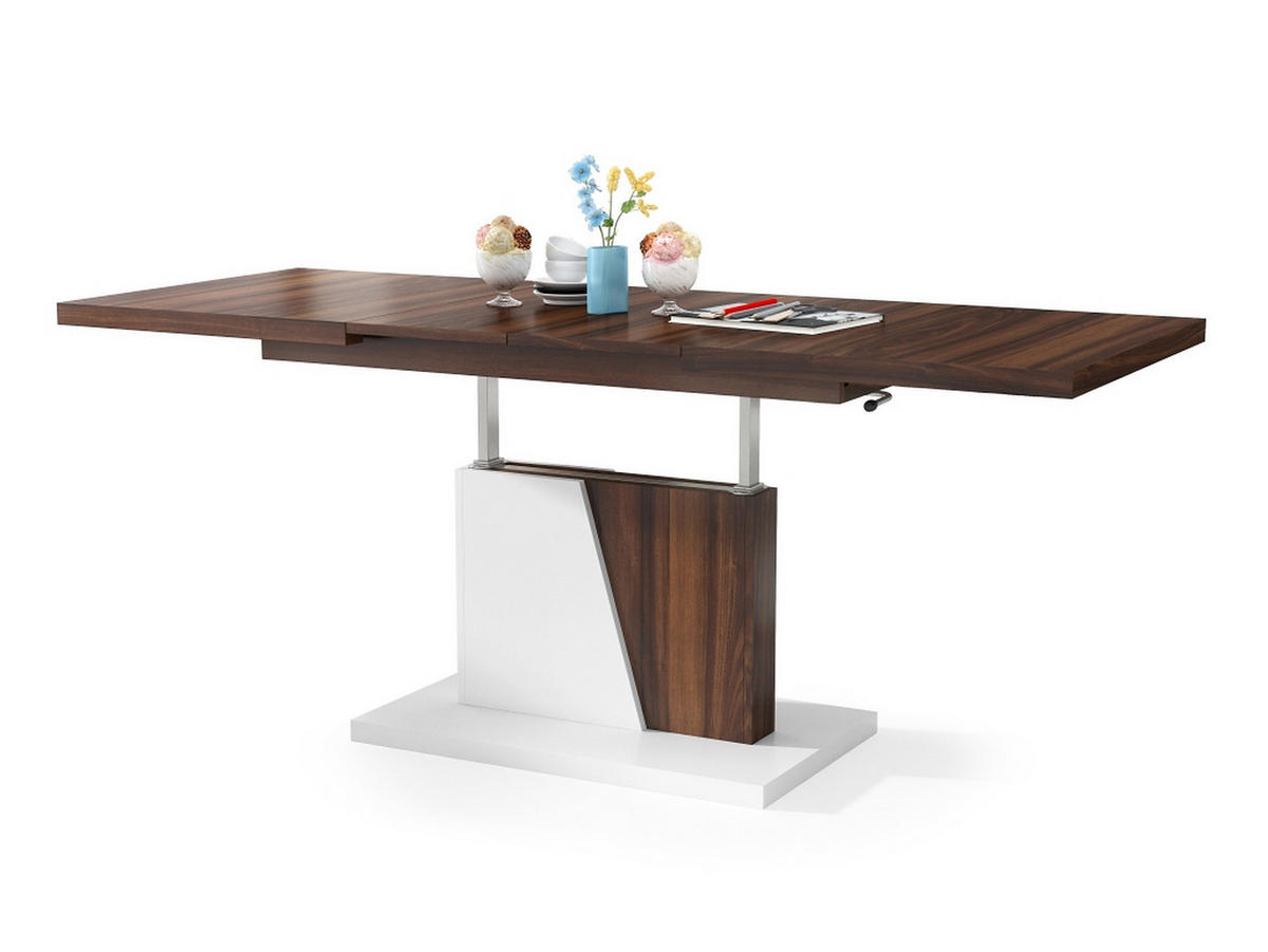 COUCHTISCH rechteckig Nussbaum - Weiß matt ausziehbar höhenverstellbar - Nussbaumfarben/Weiß, Holzwerkstoff (70/120/60cm) - designimpex
