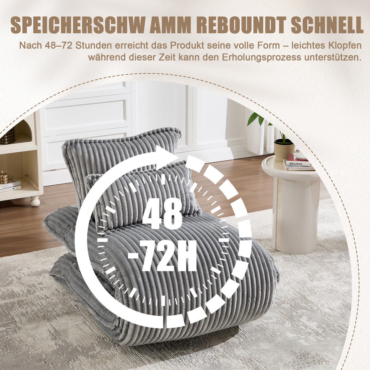 SCHLAFSESSEL 2-in-1, Cord, Metall--Rückenlehne, 227cm Länge, Beige - Grau, Textil/Metall (74.5/78.5/107cm) - LVHOM