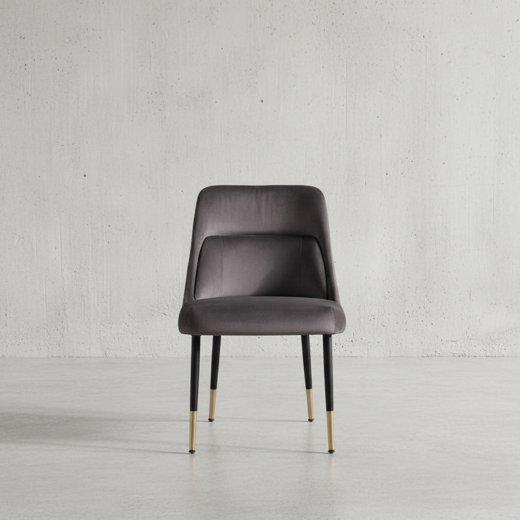 ESSZIMMERSTUHL Samtbezug mit integriertem Rückenkissen und Metallgestell Schalenform Modern gepolstert, Grau 49x56x85 cm - Schwarz/Grau, Textil/Metall (49/85/56cm) - KADIMA DESIGN