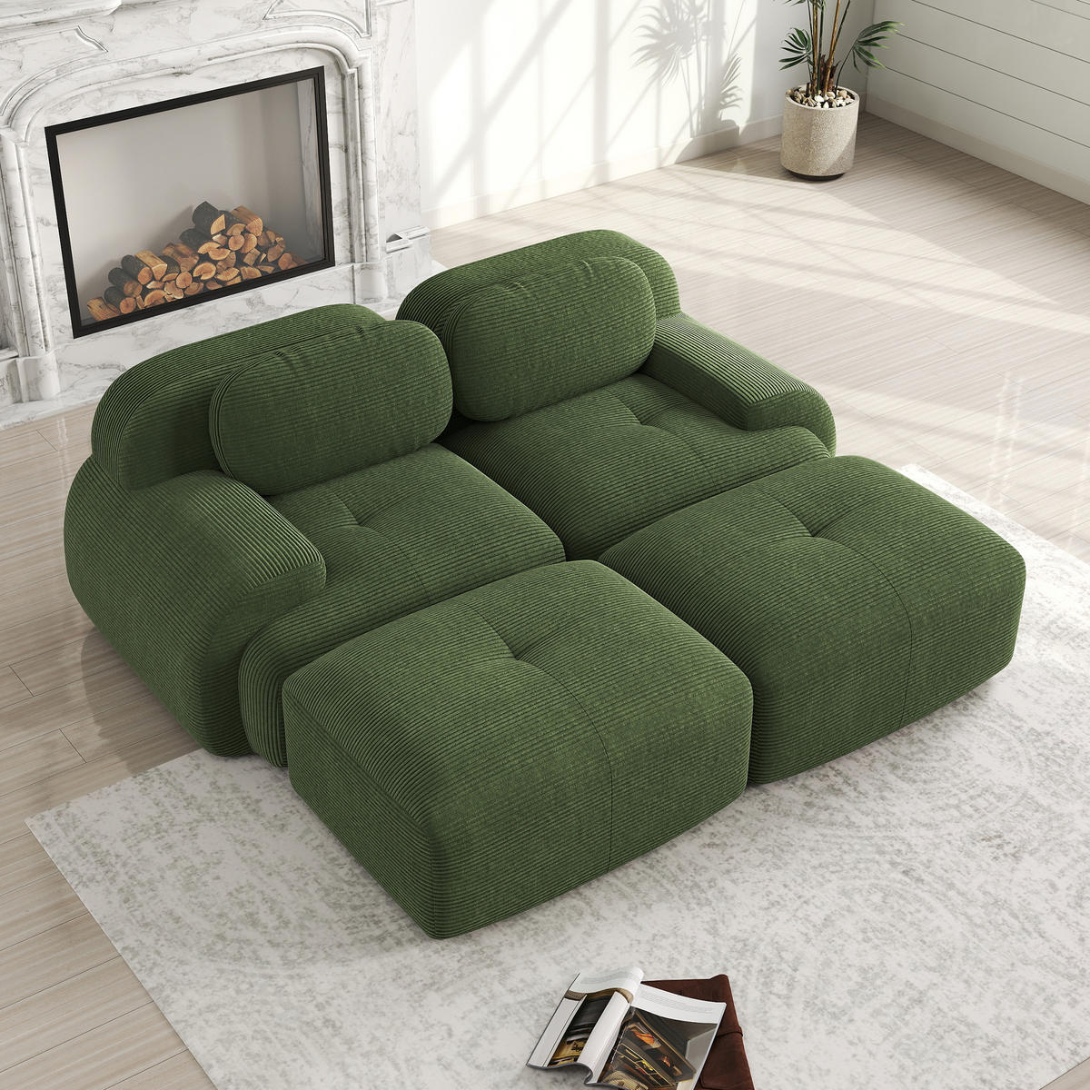 2-SITZER-SOFA aus Cord 208x178x75 cm mit ergonomischen Armlehnen und Chaiselongue, grün - Grün, Textil (178/75/208cm)