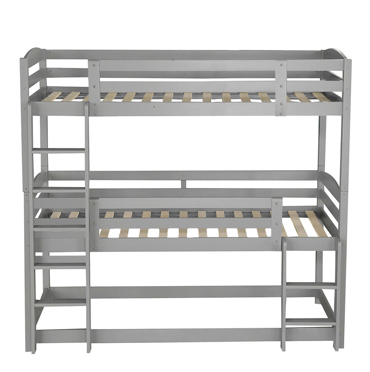 ETAGENBETT 90/200 cm Grau aus Kiefernholz, 3 Schlafplätze mit 2 Leitern - Grau, Holz (90/200cm) - Flora Grace