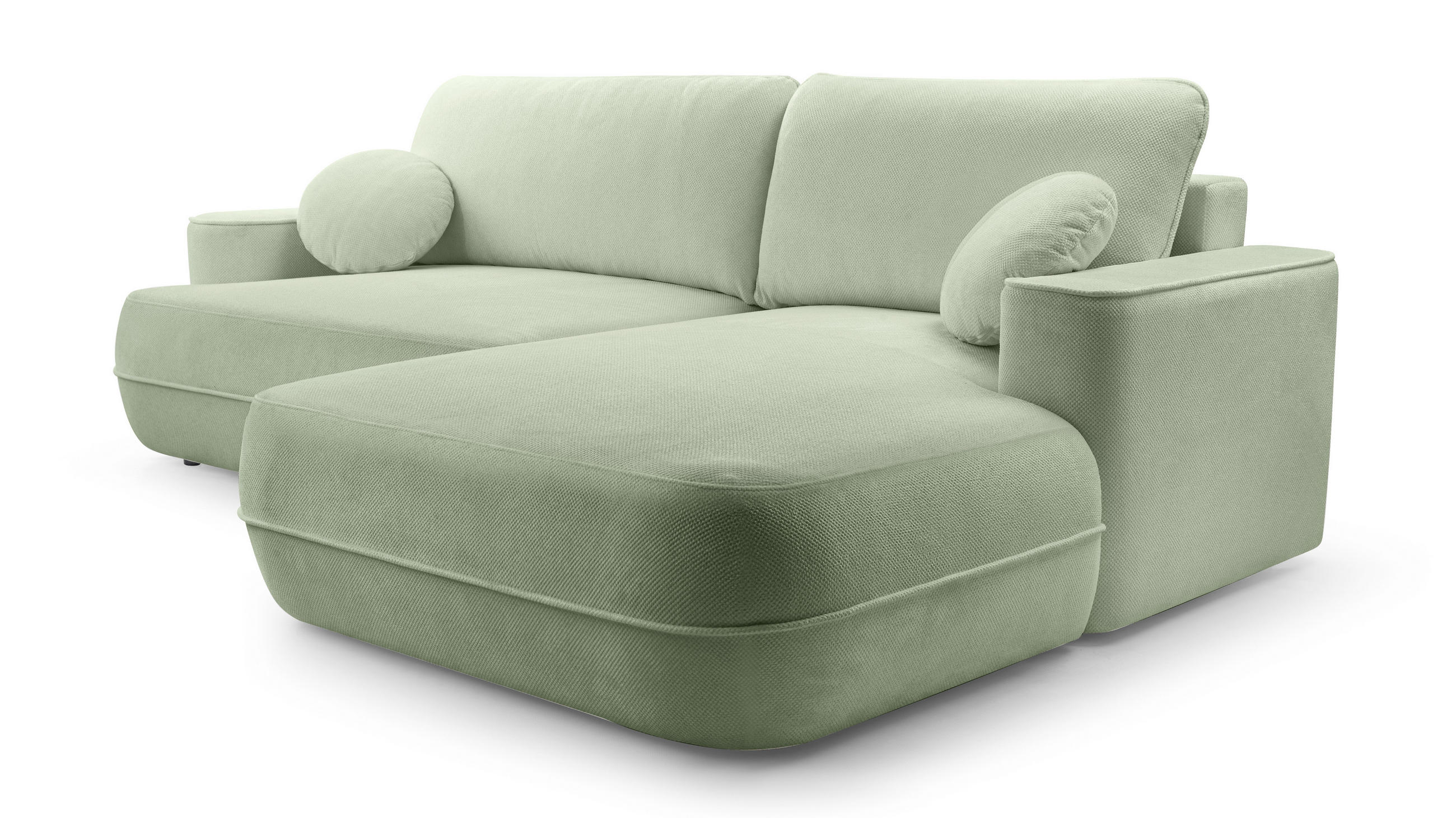 ECKCOUCH L Form Peoni Salbeigrün 267/168/87 cm mit Schlaffunktion R - Pastellgrün/Schwarz, Kunststoff/Textil (267/168cm) - AX Living