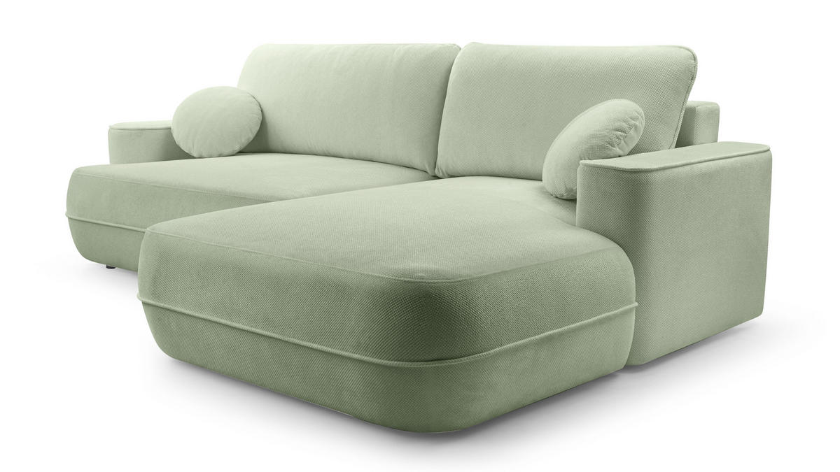 ECKCOUCH L Form Peoni Salbeigrün 267/168/87 cm mit Schlaffunktion R - Pastellgrün/Schwarz, Kunststoff/Textil (267/168cm) - AX Living