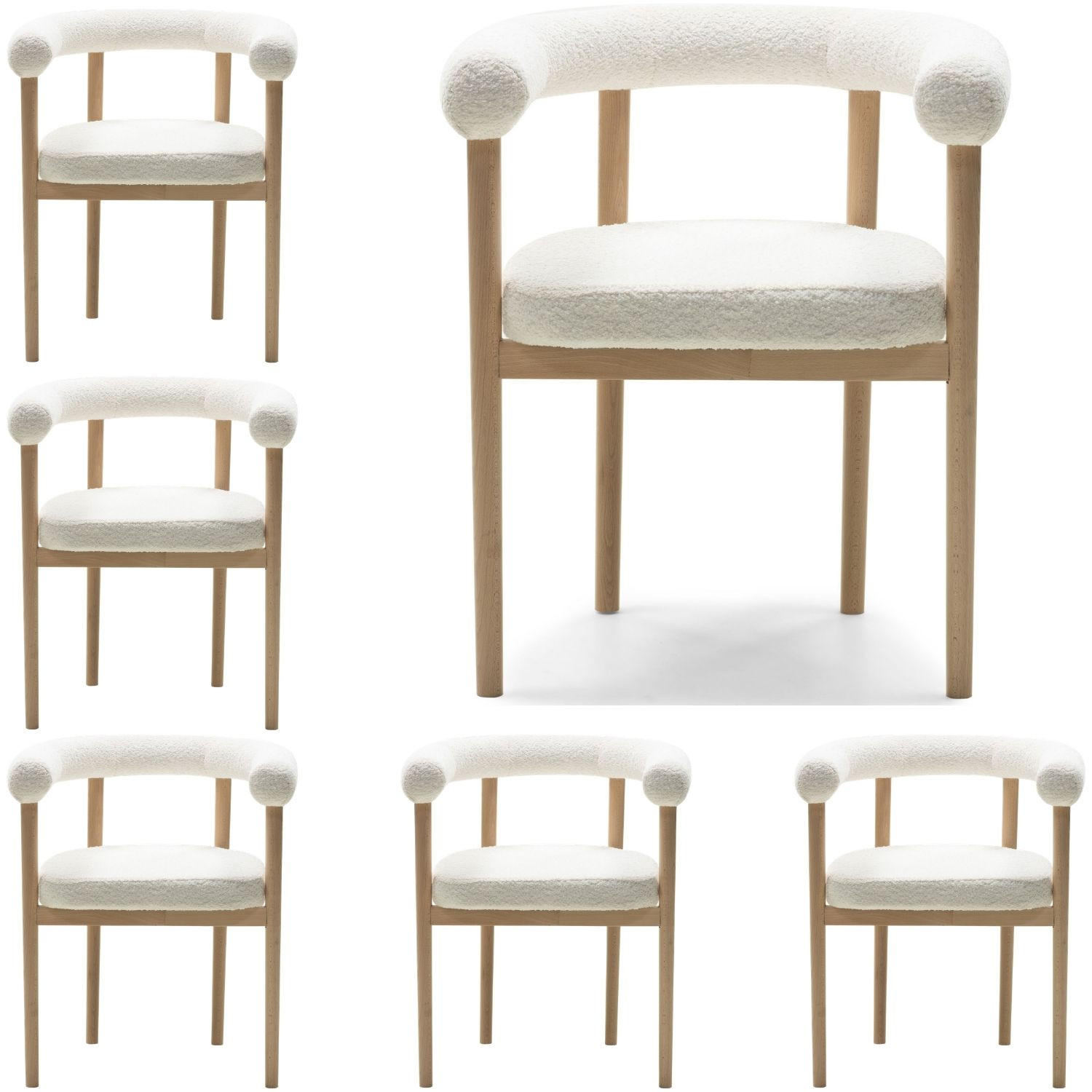 ESSZIMMERSTUHL MAYA 6er Set in Weiß Boucle mit massivem Buchenholzgestell 62/56/78 cm - Hellbraun/Braun, Holz/Textil (61/74/57.5cm) - WFL GROUP