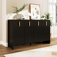 SIDEBOARD schwarz Goldgriffe verstellbar - Schwarz, Holzwerkstoff (140/80/38cm) - LEBENLANG