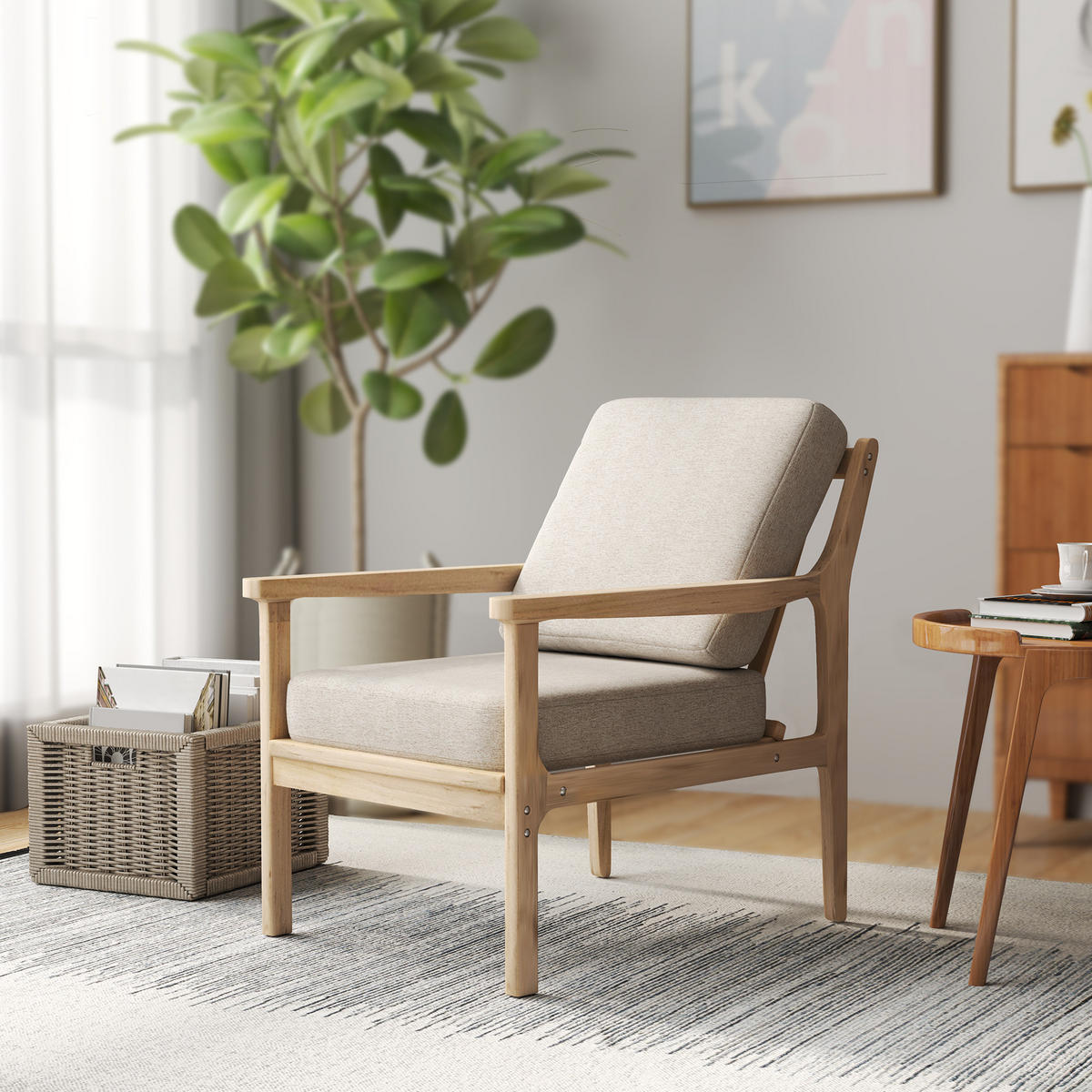SESSEL Loungesessel mit Leinenoptik, Beige - Beige, Kunststoff (62/82/82cm) - HOMCOM