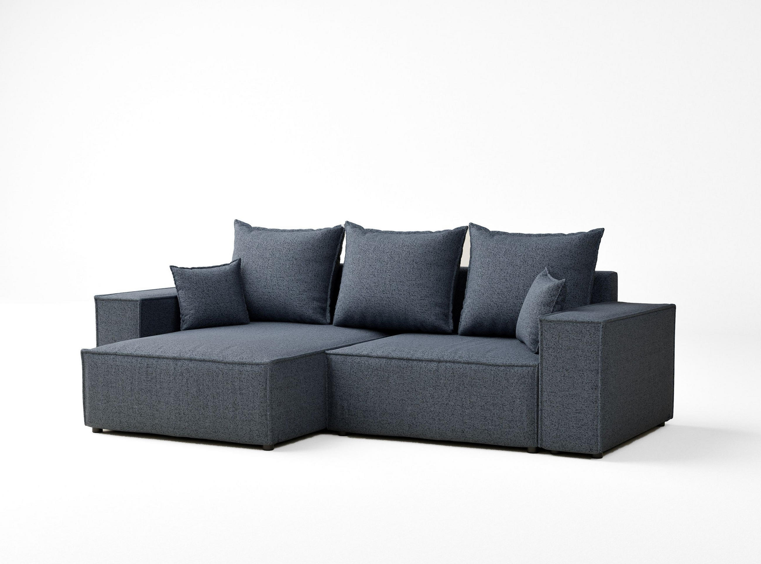ECKSOFA MIT SCHLAFFUNKTION Moyo Blau Grau Webstoff - Blaugrau/Schwarz, Holz/Holzwerkstoff (255/148cm) - Maison de Reve
