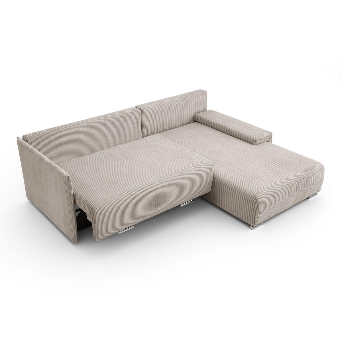 ECKSOFA L-Form Schlaffunktion Livorno Cord-Stoff Beige Rechts - Chromfarben/Beige, Holz/Kunststoff (246/188cm) - Kaiser Möbel
