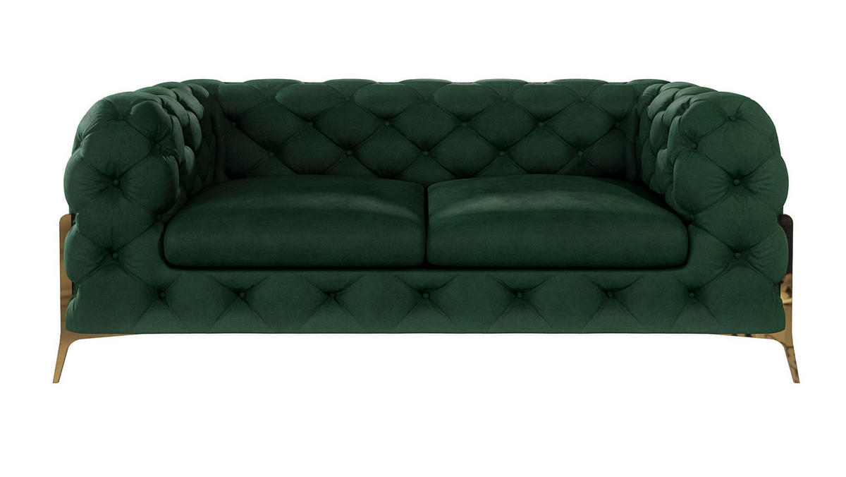 SITZGARNITUR 3+2+1 Chesterfield Lexi Flasche Grün Samt - Smaragdgrün/Goldfarben, Holz/Textil (243/75/100cm) - S-Style Möbel