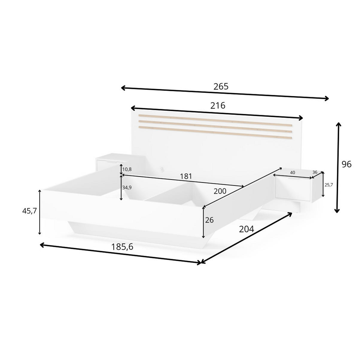 BETT FLOVIA – 180×200 cm - mit 2 Nachttischen Alpinweiß - Weiß, Holzwerkstoff (180/200cm) - Milaros Markt