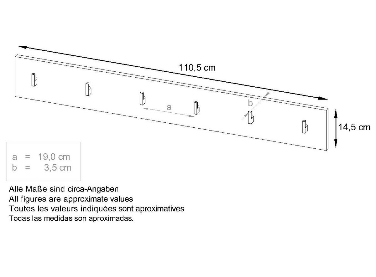 GARDEROBENPANEEL Linea Eiche Nordic - Silbereichenfarben, Holzwerkstoff (110.5/14.5/3.5cm) - Vladon