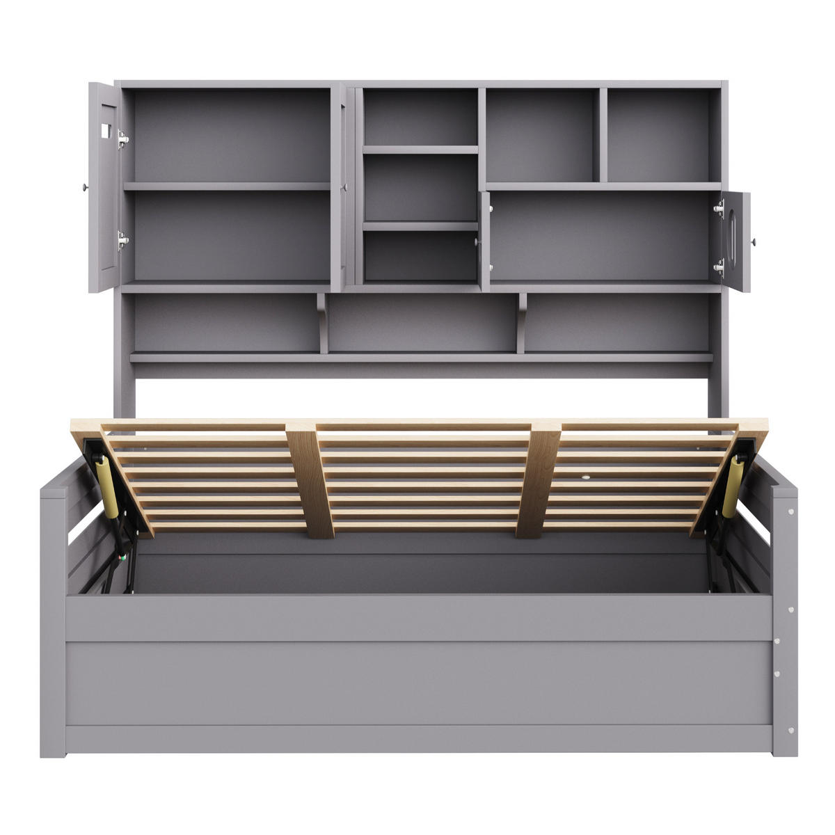 BETT 90/200 cm mit hydraulischem Bettmechanismus und Stauraum Grau Holz - Grau, Holz (90/200cm) - OKWISH