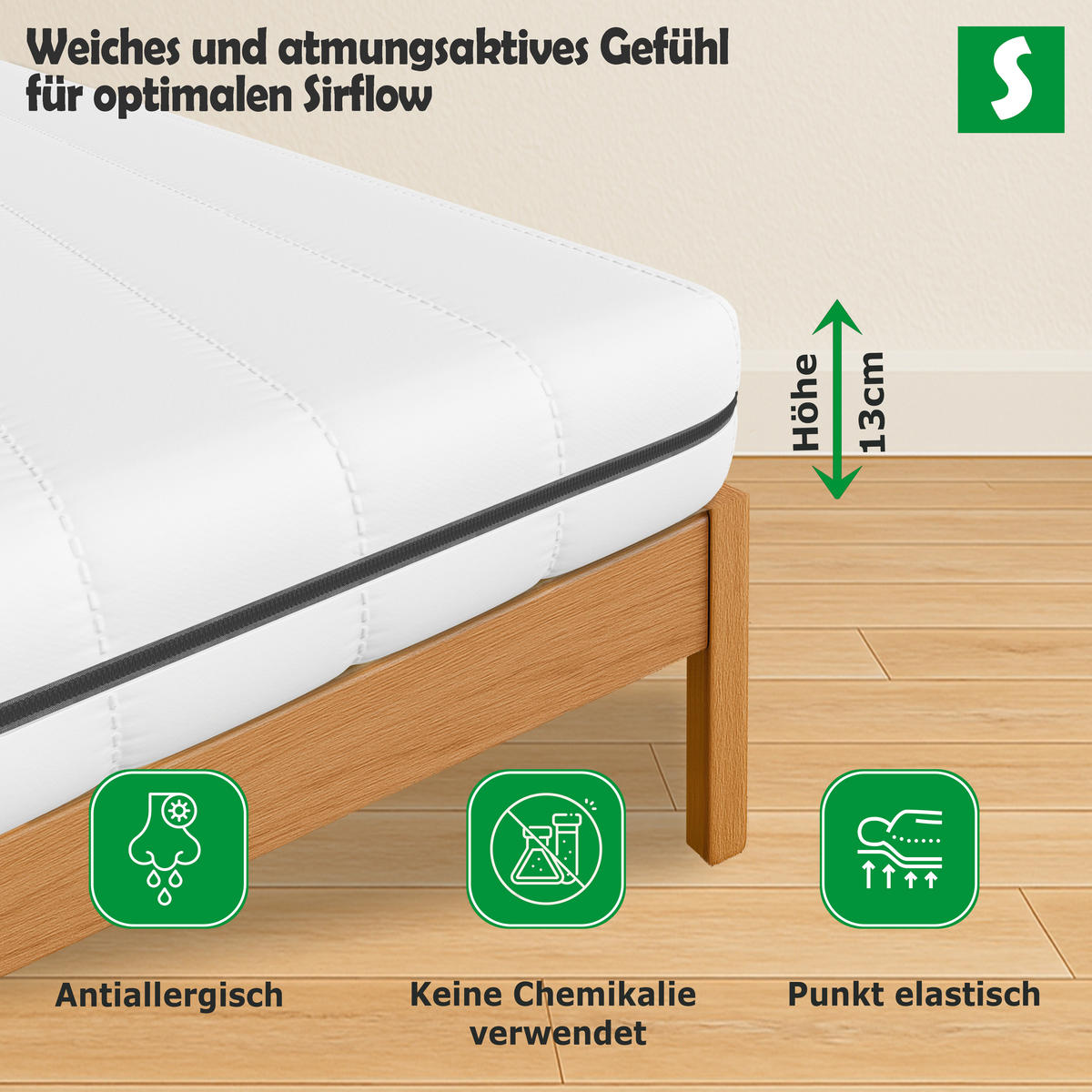MATRATZE – 140/200 cm, 13 cm Höhe, 7 Zonen, Kaltschaumkern - Weiß, Textil (140/200cm) - Schlaftroll