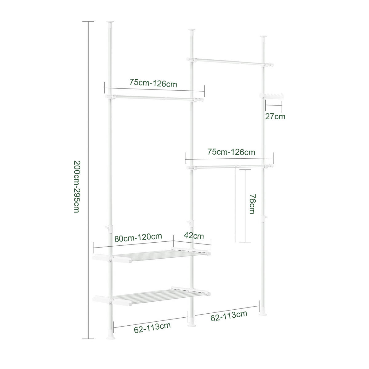 TELESKOP GARDEROBEN SYSTEM Weiß - Weiß, Kunststoff (198/285/1cm) - SoBuy