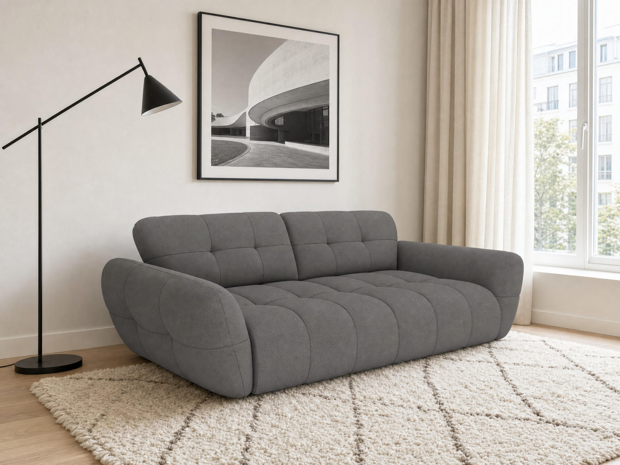 BIGSOFA Vannes Chenille Grau 272/134/68 cm - Dunkelgrau, Kunststoff/Textil (272/68/134cm) - foamnova