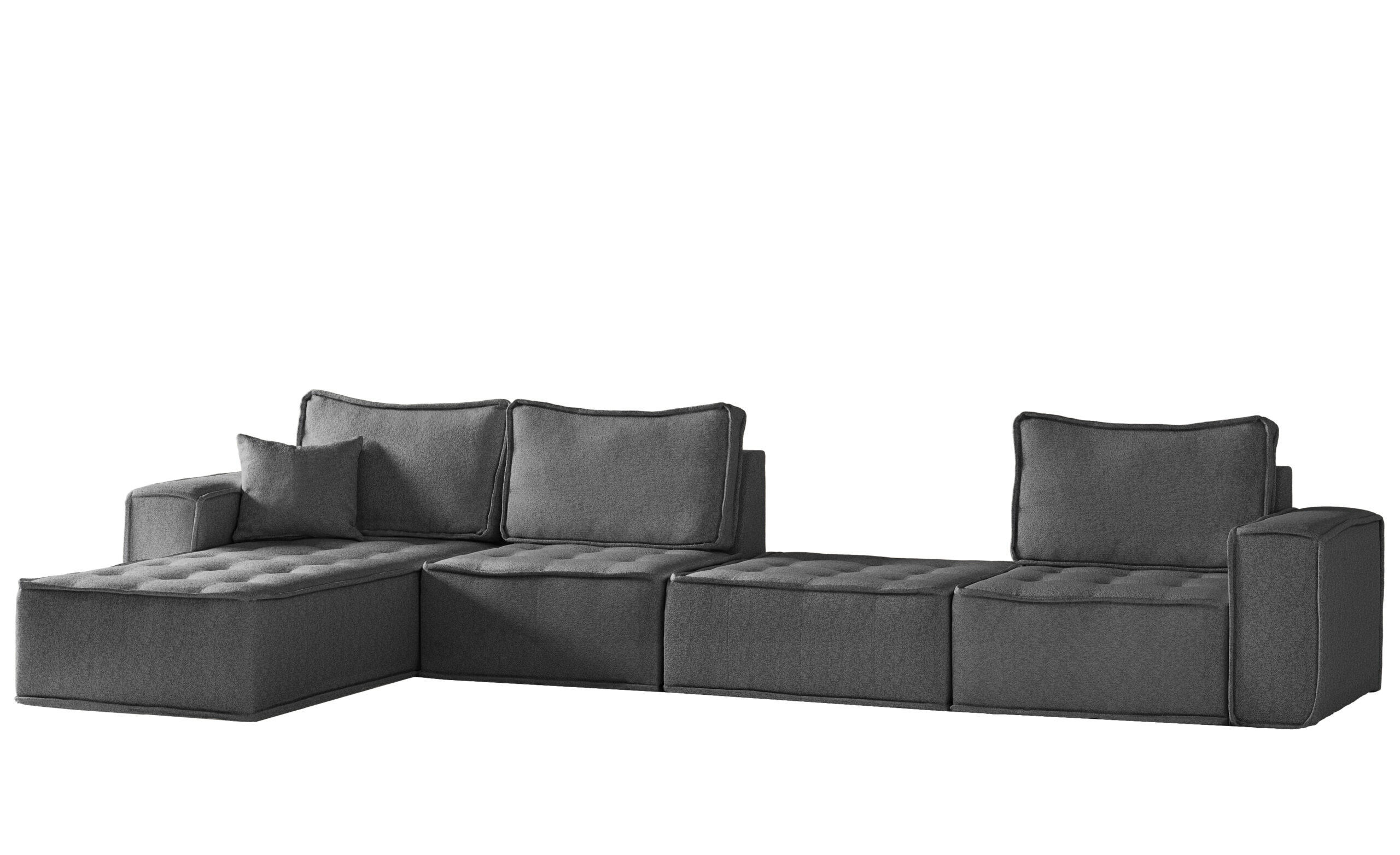 BOHOO modulare Ecke XL Dunkelgrau Links - Dunkelgrau, Holz (192/382cm) - Kaiser Möbel