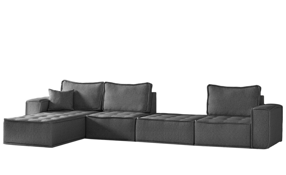 BOHOO modulare Ecke XL Dunkelgrau Links - Dunkelgrau, Holz (192/382cm) - Kaiser Möbel