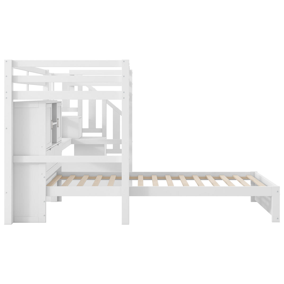 HOCHBETT 90/200 cm Weiß mit Schreibtisch Treppe und Stauraum aus Kiefer und MDF - Weiß, Holzwerkstoff (90/200cm) - OKWISH