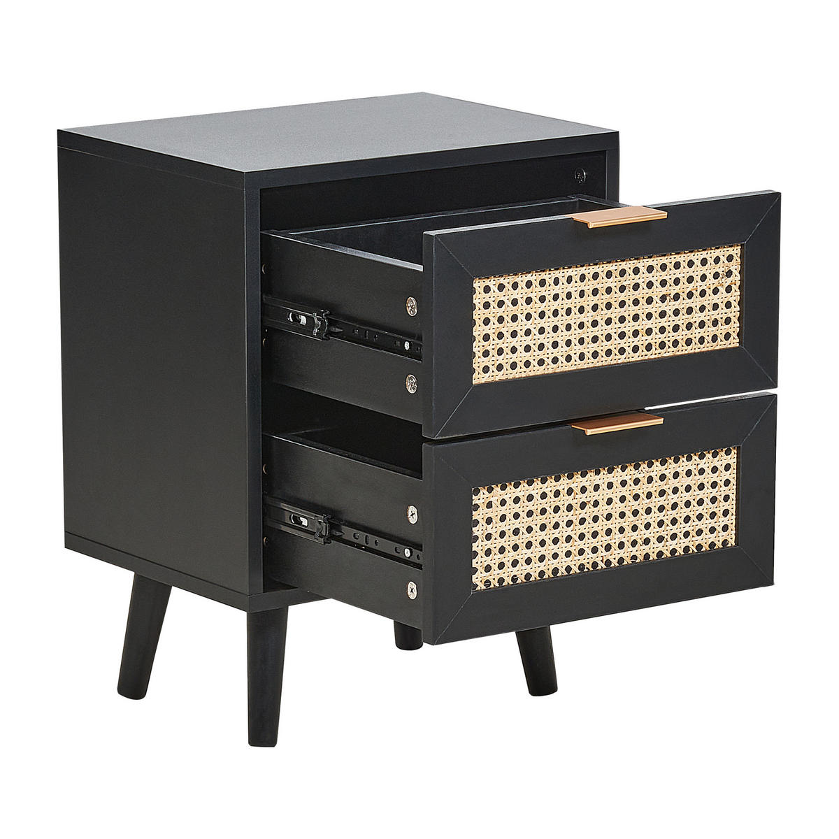 NACHTTISCH Rattan schwarz/beige 2 Schubladen 30/40/52 cm Opoco - Beige/Schwarz, Holzwerkstoff (40/52/30cm) - Beliani