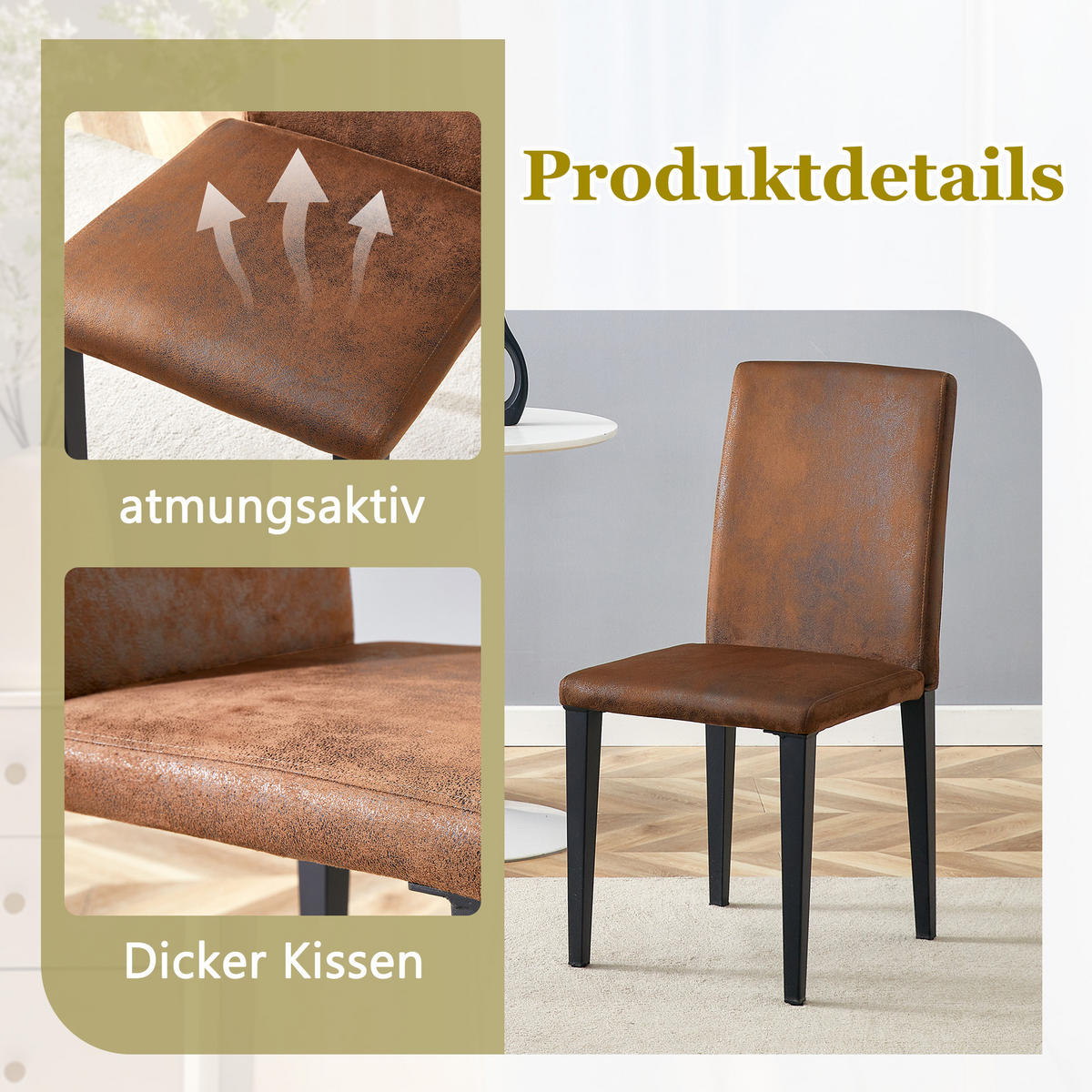 STUHL-SET DE-36601 2 Stück mit Webstoff und Metallbeinen Braun - Braun, Metall (47/90/41cm) - ComfortXL