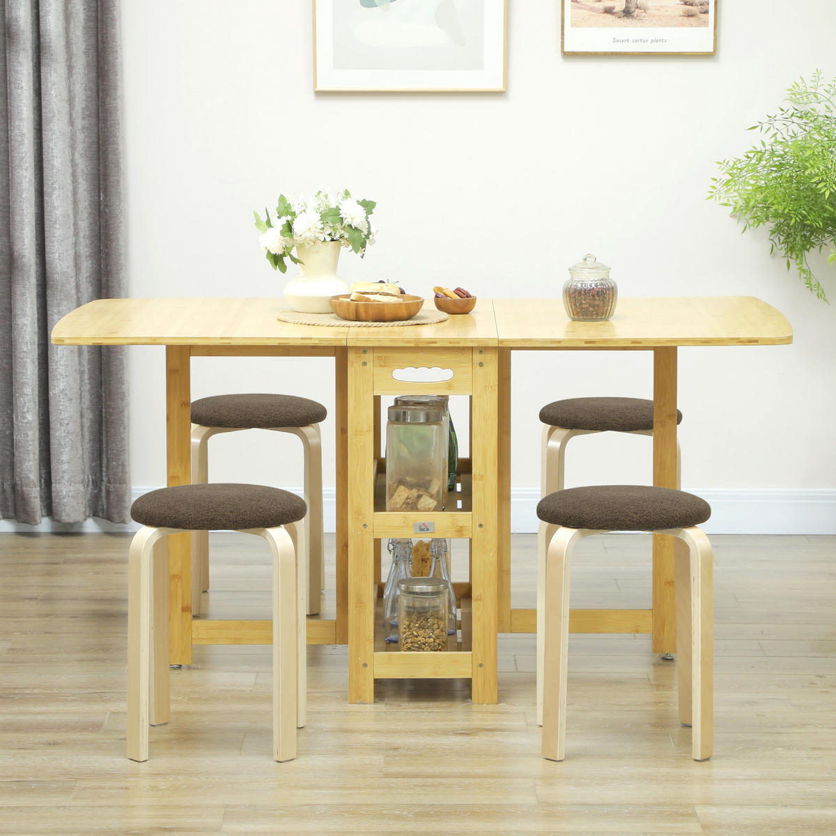 POLSTERHOCKER DE-06921 4er-Set stapelbar mit lackierter Oberfläche Braun - Braun, Holz (40/45/40cm) - ComfortXL