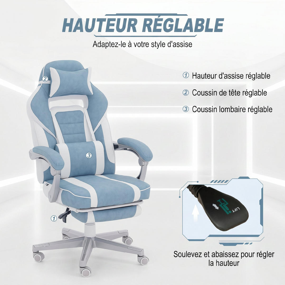 GAMING-STUHL Blau 63.0/63.0/123.0 cm - Blau, Kunststoff (63/123/63cm)
