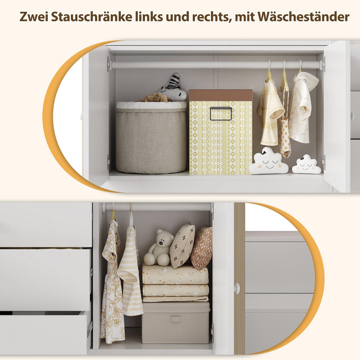 KINDERHOCHBETT 90/200 cm mit Treppe, Schubladen, 2 Schränken und Kleiderstange aus MDF, Weiß - Weiß, Holzwerkstoff (90/200cm) - Redom