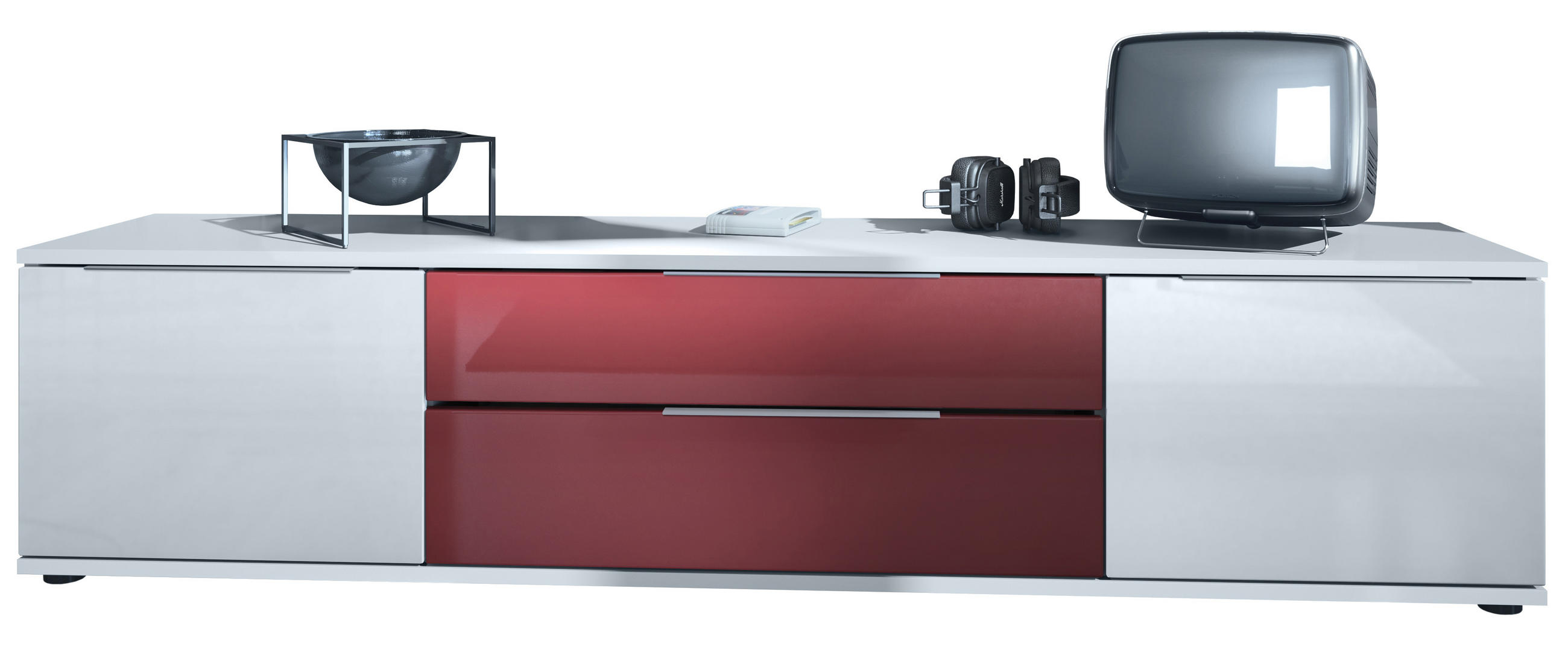 Vladon Lowboard Weiß Hochglanz, Bordeaux 166.5x37.5x35 cm