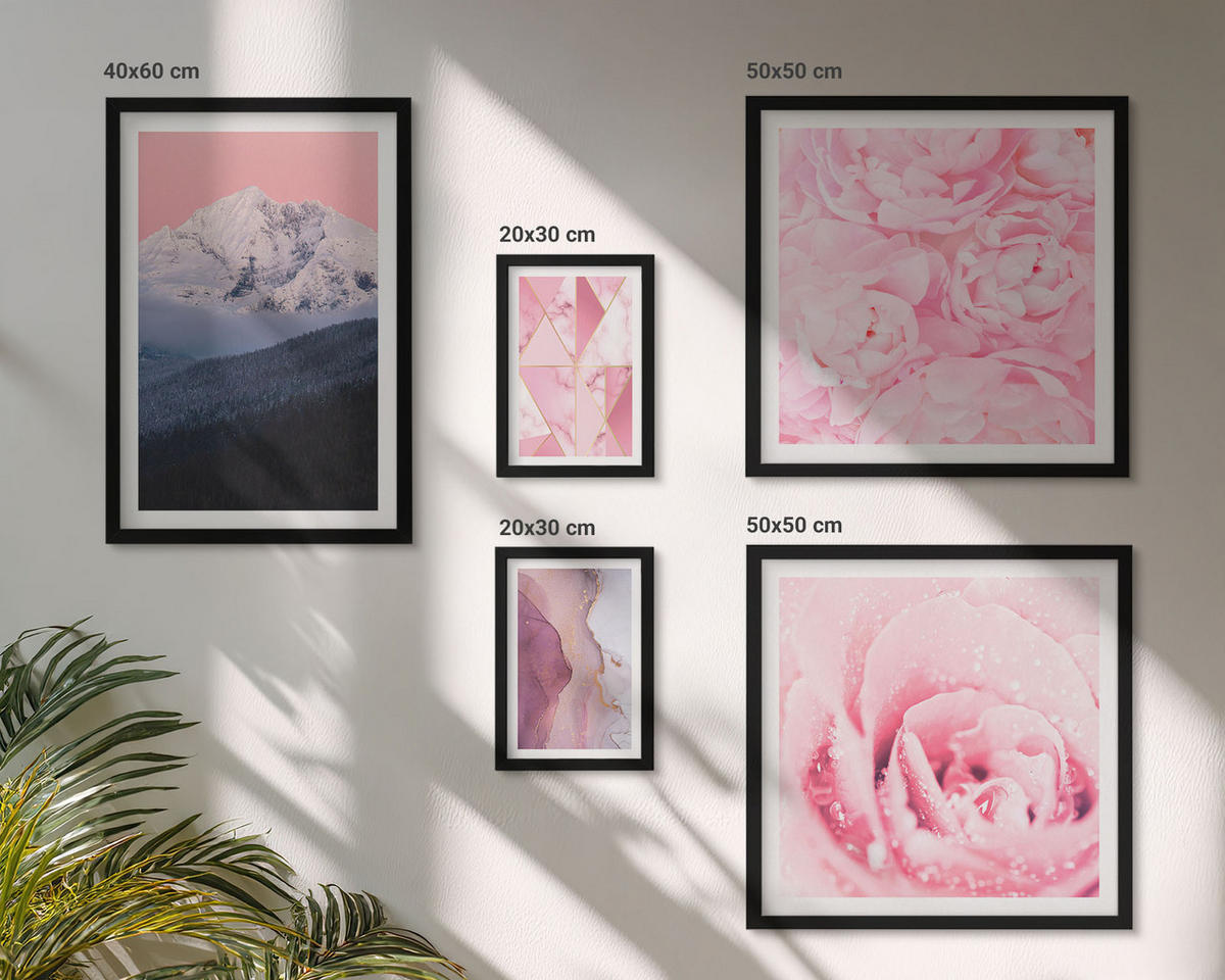 BILDER SET 5er Set - 50x50 cm & 20x30 cm & 40x60 cm Schwarzer Rahmen - Abstraktionen dekorativer Malerei - Schwarz, Kunststoff (40/60cm) - TULUP