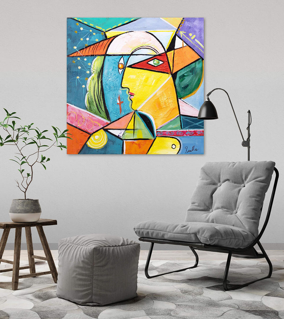 ACRYLBILD HANDGEMALT 80/80 cm - Blau/Gelb, Holz/Textil (80/80cm) - KUNSTLOFT