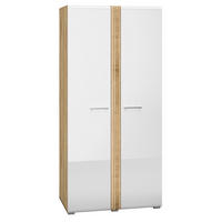 KLEIDERSCHRANK Adagio weiß hochglanz / Eiche castello 92 / 56 / 196cm - Weiß Hochglanz/Weiß, Holz/Holzwerkstoff (92/196/56cm) - Feldmann-Wohnen