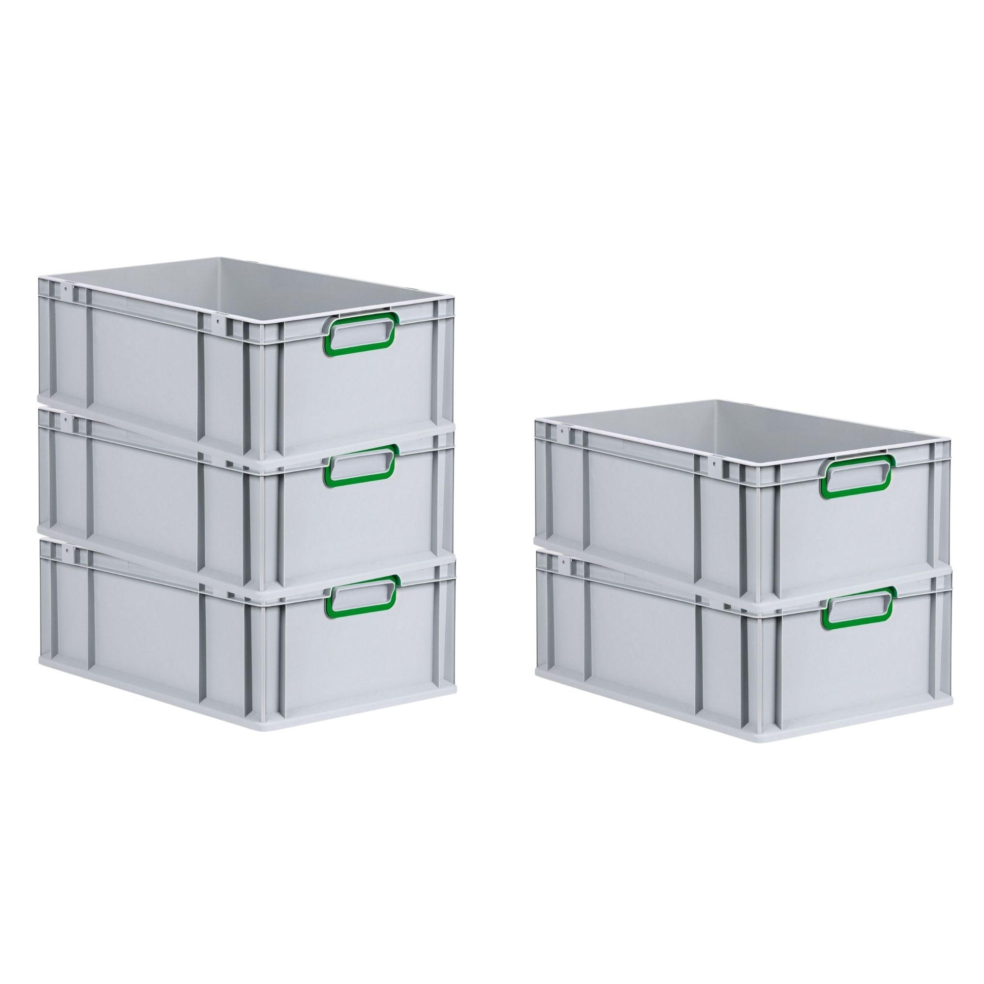 EUROBOX 5x Nextgen Color 22x40x60cm 44 Liter Griffe Grün Geschlossen - Grün, Kunststoff (40/22/60cm) - PROREGAL