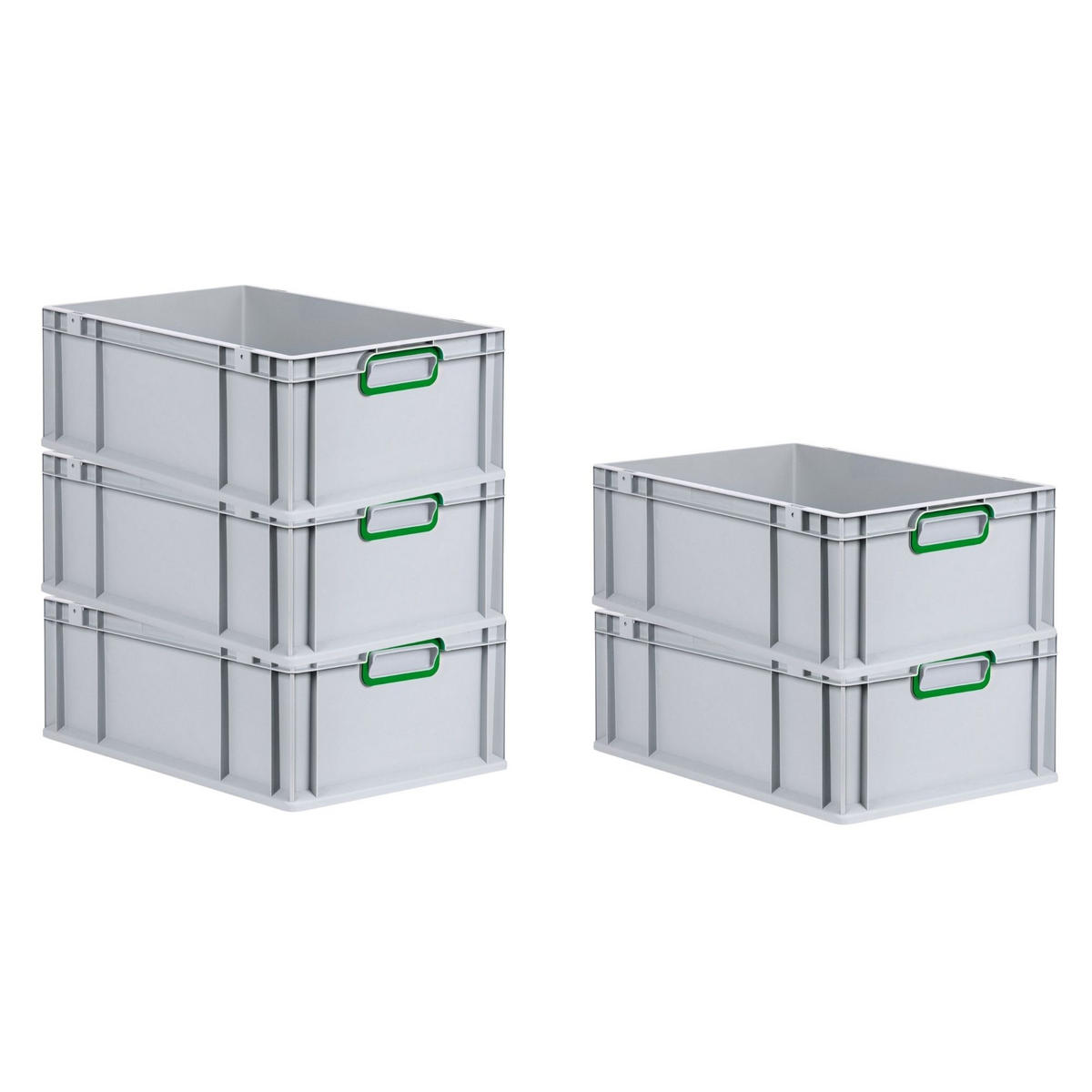 EUROBOX 5x Nextgen Color 22x40x60cm 44 Liter Griffe Grün Geschlossen - Grün, Kunststoff (40/22/60cm) - PROREGAL