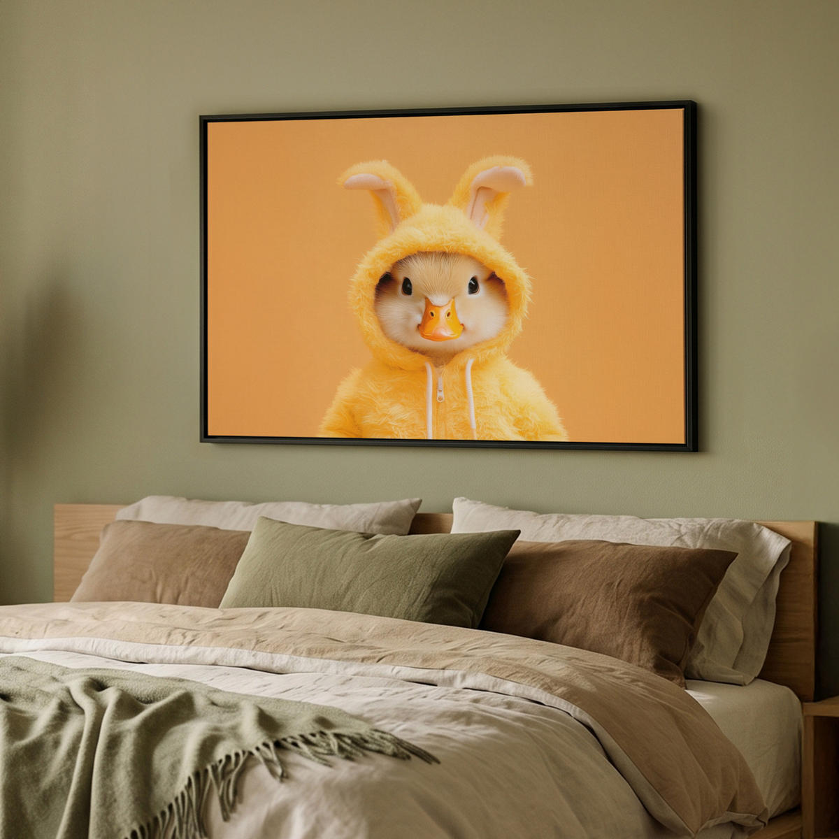 LEINWAND Bilder mit Rahmen - Osterhase - Kostüm - Ente - 90x60 - Gelb, Textil (90/60cm) - MuchoWow