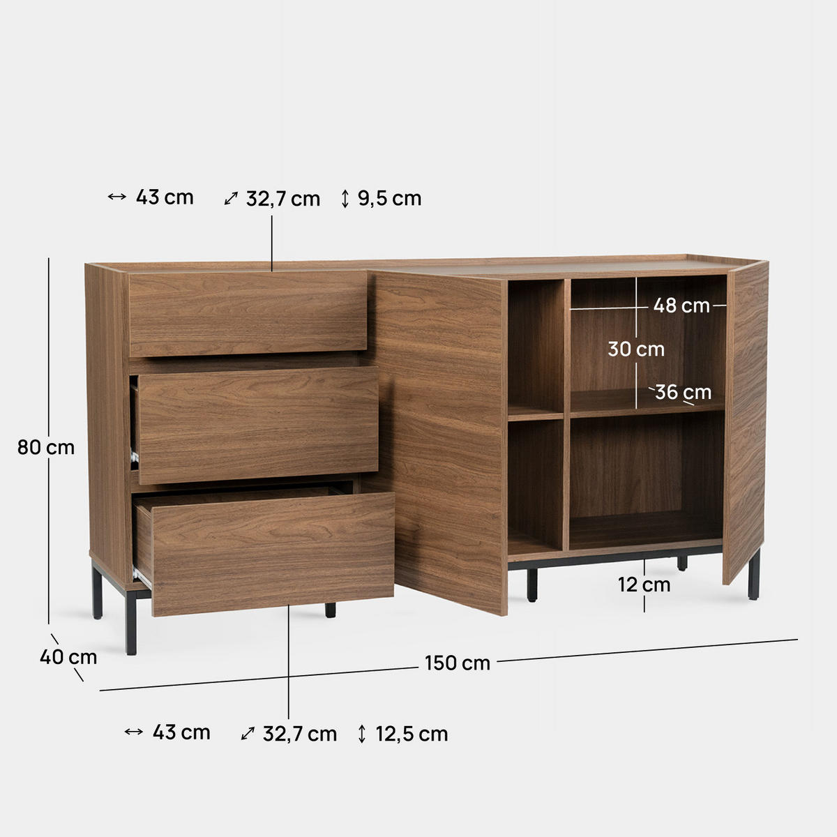 SIDEBOARD GROSSES Peyton Walnuss 150 cm x 80 cm - Walnussfarben, Holzwerkstoff (150/80/40cm) - Klast Home