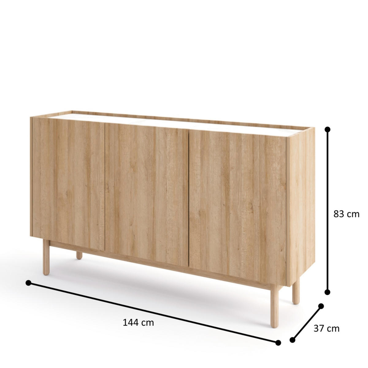 SIDEBOARD BOLOGNA 144/83/37 cm mit 3 Türen Eichefarben - Eichefarben, Holzwerkstoff (144/83/37cm) - MASSENO
