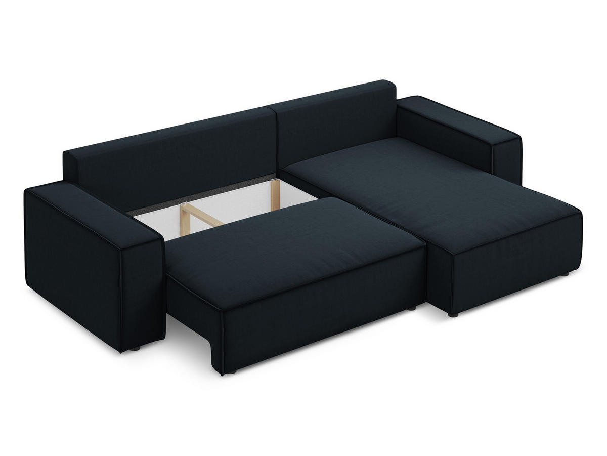 ECKSOFA mit Schlaffunktion Samt Stoff Blau - Blau/Schwarz, Kunststoff/Textil (290/185cm) - Makamii