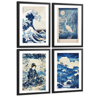 PLAKAT Sada 4 Japan Blue A3 Černý rám - černá, papír (29.7/1/42cm) - Nacnic