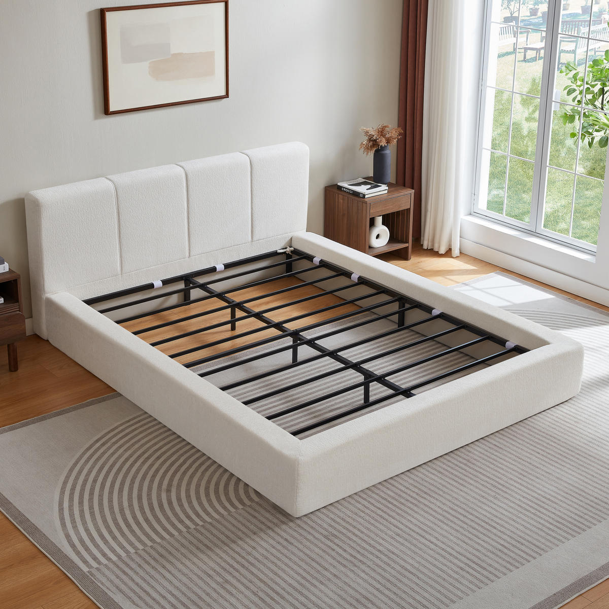 POLSTERBETT 140/200, komprimiert verpackt, Chenille, Metall Bettgestell, Cremeweiß - Creme, Textil (140/200cm) - LVHOM