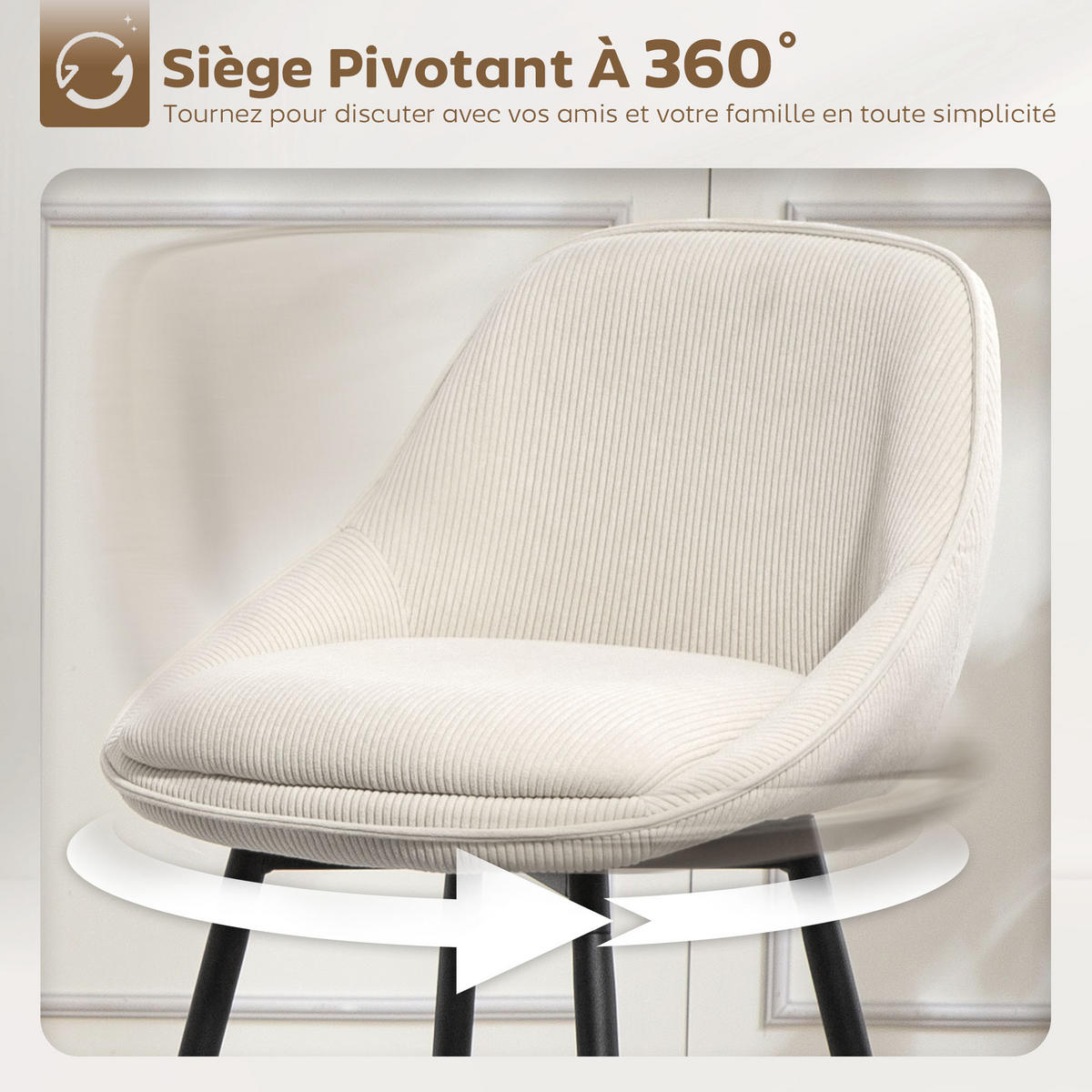 BARHOCKER 2er-Set DE-14787 360° schwenkbar & gepolstert Creme - Creme, Metall (49/88/52cm) - ComfortXL