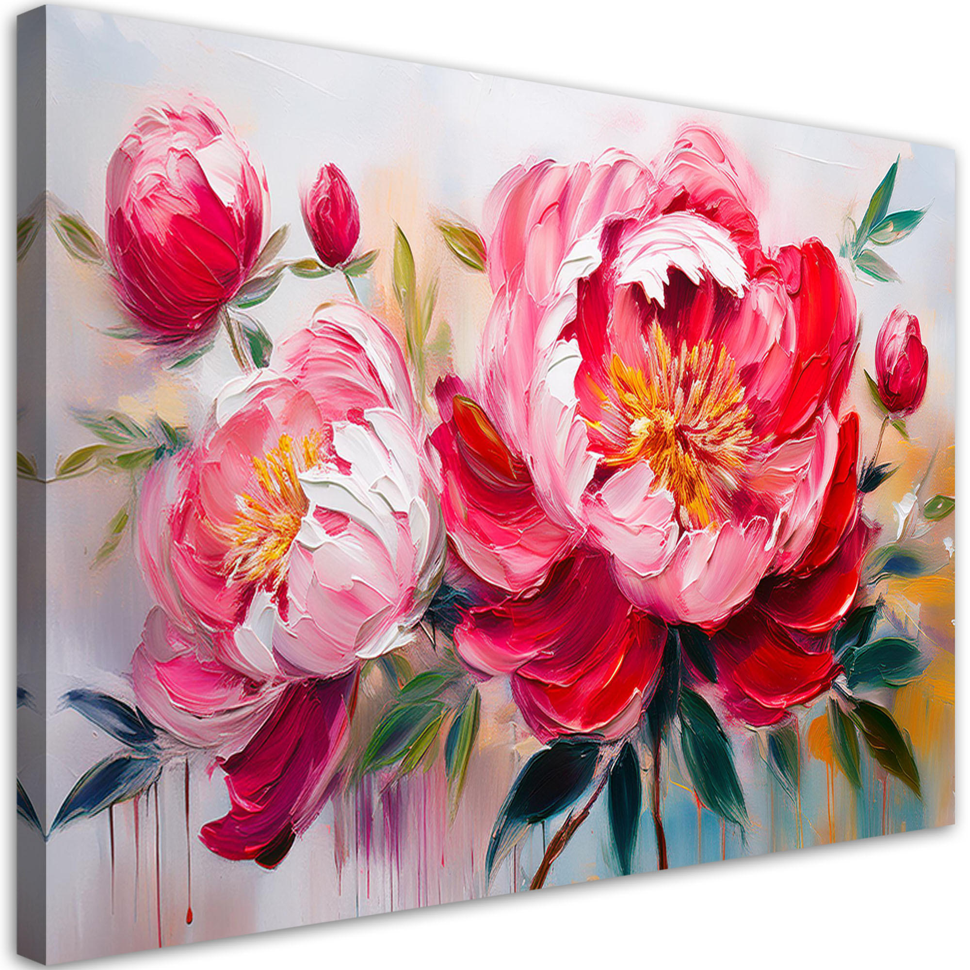 LEINWANDBILD Blumen Blühende Rosa Pfingstrosen 100x70cm - Pink, Textil (100/70cm) - Feeby